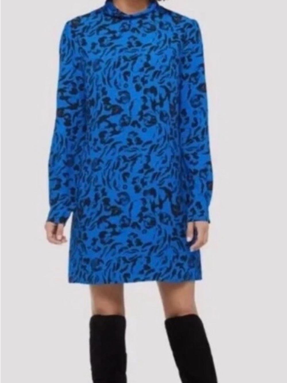Peyton Jensen Blue Animal Print Long Sleeve Mini Dress